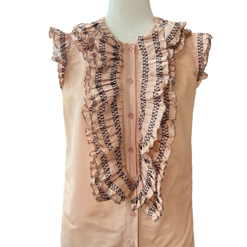 Oscar de la Renta Pink Silk Ruffle Blouse, Size 2/4